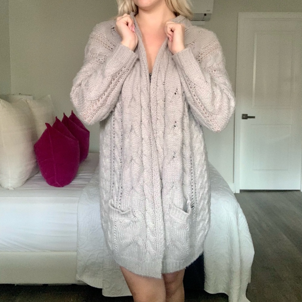 Oversized Grey Cable-knit Cardigan